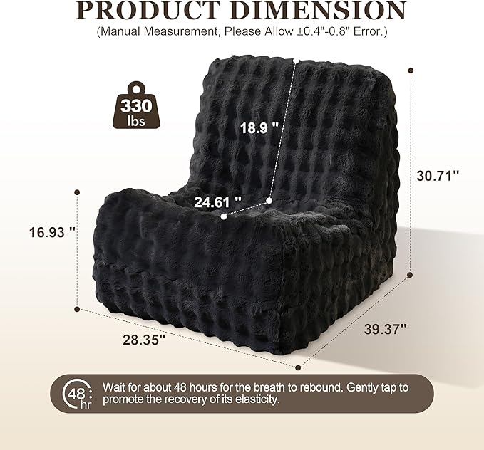 Bean Bag Chair for Adults, Lovely Bean Bag Chair with Plush Faux Fur, Lazy Floor Sofa, Comfy Reading Nook Chairs, Couch Single Sofa for Living Room Bedroom Office (Dark Grey)