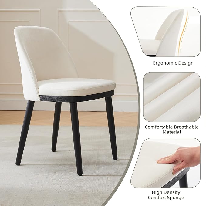 ElfinAura Dining Chair Set of 6, Modern Upholstered Kitchen Chair, Dining Room Chair with Wooden Legs, Accent Chair for Kitchen, Dining Room, Living Room, Beige