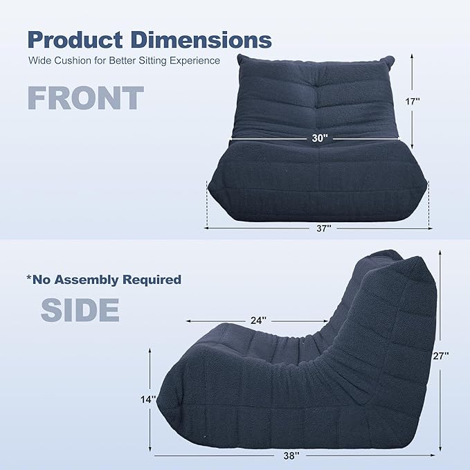 Bean Bag Chair Big Sofa Beanbag Chair for Adults Fireside Chair Bean Bag Lounger with Memory Foam Filled for Home,Apartment or Gaming Venue (Blue Teddy)