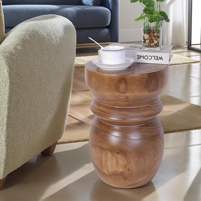 Athaliah Handcrafted Tree Stump Accent Table, Small Solid Paulownia Wood Stool, Side Table & End Table, Rustic Farmhouse Natural Wood Decor for Living Room, Bedroom, Patio, Balcony