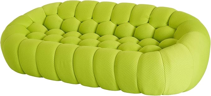 JACH Bubble Sofa, 98.43'' Comfy Upholstered Sofa, Mesh Fabric Curved Couch, 3D Honeycomb Shape Modern Couch for Living Room, Office, Apartment, Small Space (Fluorescent Green)