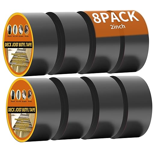 JOAPRIL 8 Pack Joist Tape for Decking 2''×50', Weather-Resistant,Waterproof Seal Antiseptic Butyl Tape,Self-Adhesive Flashing Joist Tape for Wood Decks Beams Roof