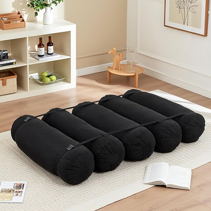 Ekskiei Bean Bag Chair, Corduroy Sectional, Flexible Floor Seating Lazy Sofa, Soft Foam Filled Lounger, Non-Removable Cover, Reconfigurable Design,Living Room,Bedronm&Offices,Black