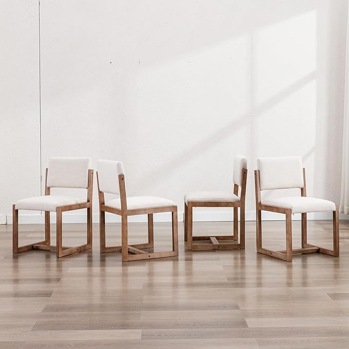 DUOMAY Upholstered Dining Chairs Set of 4, Mid-Century Modern Dining Room Chairs, Linen Fabric Kitchen Side Chairs with Wood Legs, Beige
