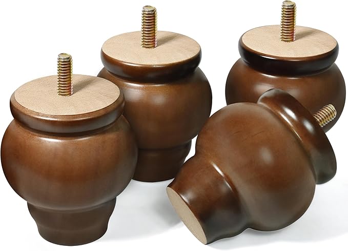 AORYVIC Furniture Legs, Wood Sofa Legs, Turned Couch Legs, Round Furniture Feet for Dresser, Sideboard, Recliner, Coffee Table, Dark Brown, Espresso Color