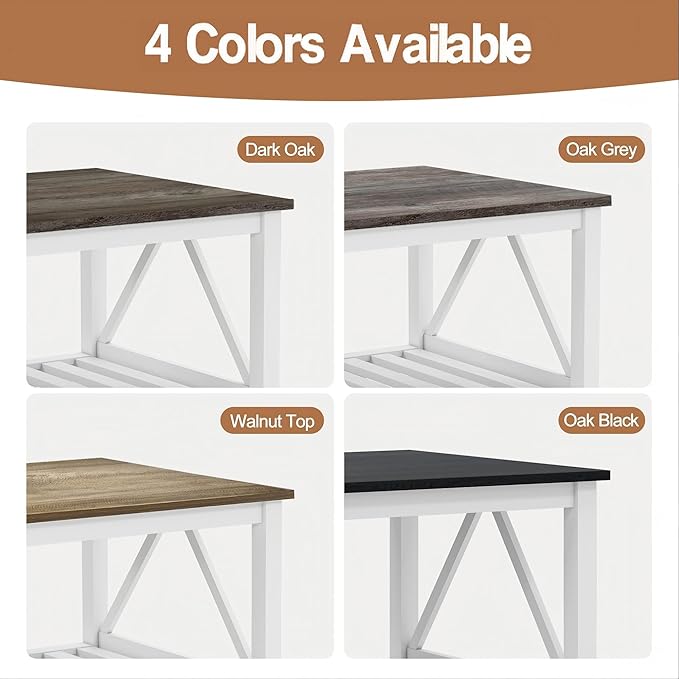 UYIHOME Farmhouse Coffee Table, White OakCoffee Table for Living Room, 2-Tier Rectangular Wooden Centre Cocktail Table with Slats Shelf Storage and V-Shaped Frame Modern Coffee Table Dark Oak