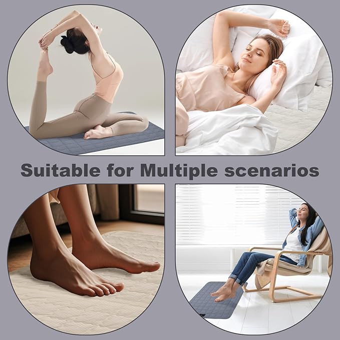 Grounding Mat for Feet 24"x35",Grounding Pad Anti-Slip Mat, Grounding Blanket Soft Cotton & Silver Fiber, Grounding Sheet for Enhance Sleep, Stress Relief (Grey)