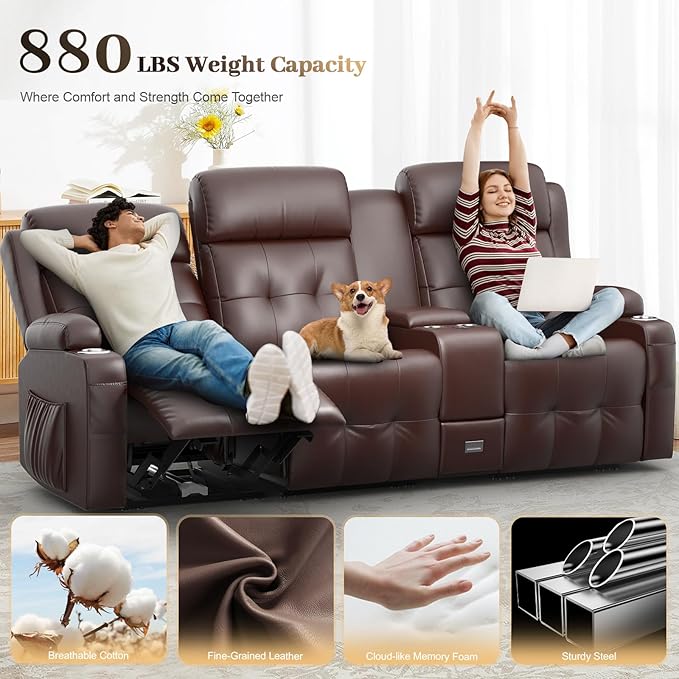 Aotolo Recliner Sofa, Massage Reclining Sofa 3 Seater Sets Heavy Weight Capacity, RV Loveseat Couch Clearance with Console, USB, Type C Port, Storage, Cup Holders, Wall Hugger Chair for Living Room