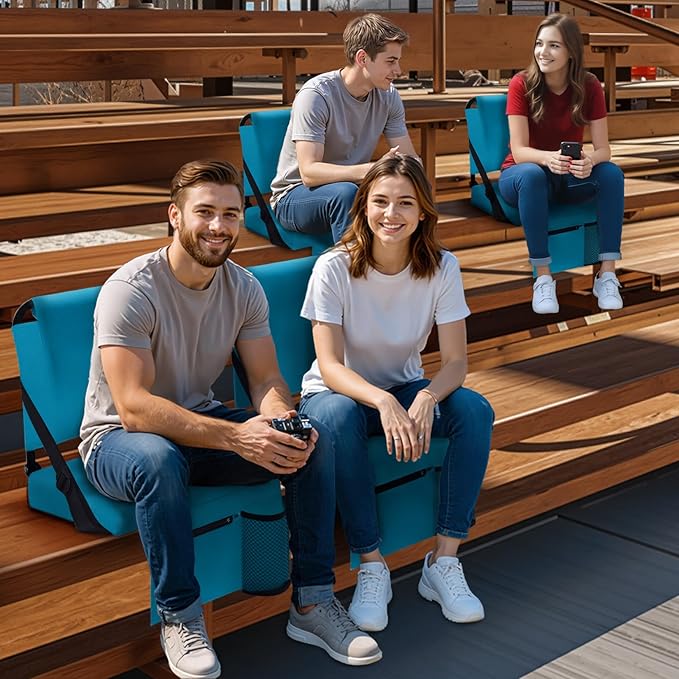 2pcs Stadium Seat for Bleachers with Back Support，Portable Bleacher Chairs with Back and Cushion，Includes Shoulder Strap and Cup Holder