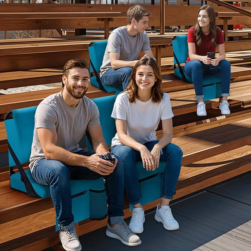 2pcs Stadium Seat for Bleachers with Back Support，Portable Bleacher Chairs with Back and Cushion，Includes Shoulder Strap and Cup Holder