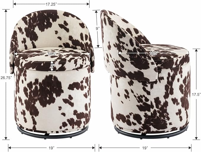 Modern Swivel Ottoman Vanity Chair, Linen Upholstered Barrel Club 360°Degree Swivel Side Stool with Storage, Comfy Makeup Stool for Bedroom Living Room, Milk Cow
