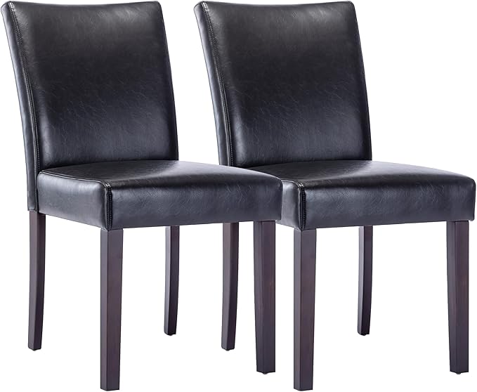 Watson & Whitely Upholstered Kitchen & Dining Room Chairs with Low Back, Faux Leather Armless Dining Chairs with Solid Wood Legs, Set of 2, Black