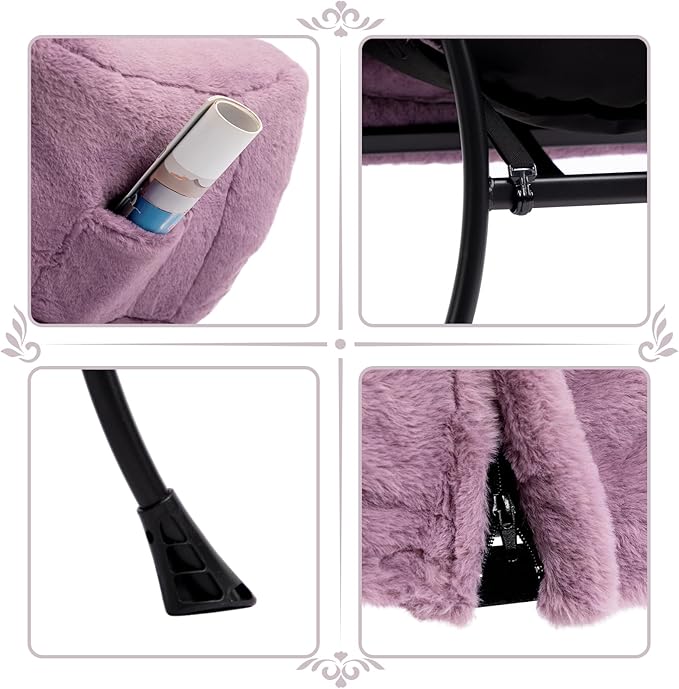 HollyHOME Lazy Chair with Foldable Ottoman, Accent Comfy Lounge Armchair and Folding Footrest Stool, Leisure Sofa Reading Chair and Footstool for Living Room, Bedroom, Dorm,Faux Fur Purple