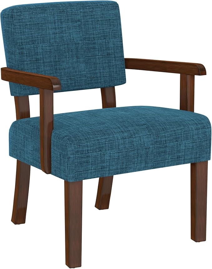 FAGAGA Accent Chair,Armchairs with Solid Wood Frame and Legs,Upholstered Reading Leisure Chair for Bedroom,Office,Waiting Room (Linen, Blue, One Chair)