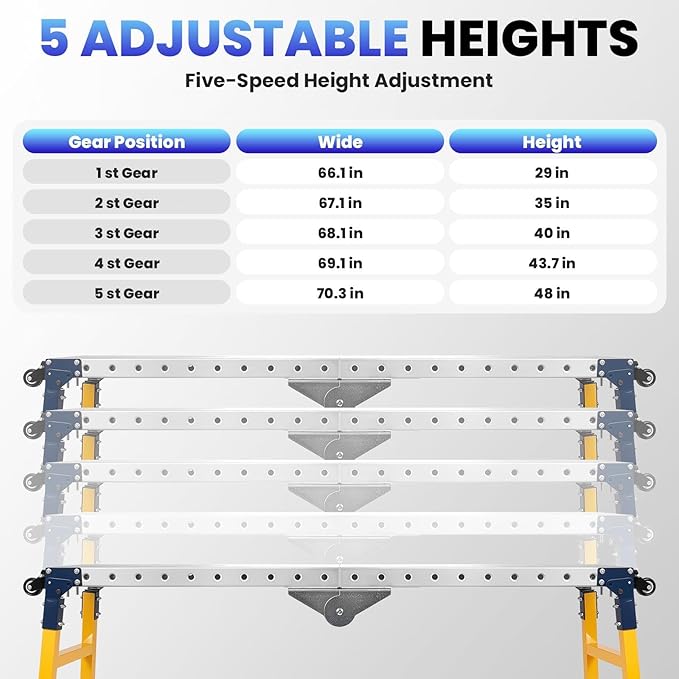Portable Folding Welding Table, 65" x 14" Adjustable Height Work Platform with 360° Casters, Heavy-Duty 2500LBS Load Capacity Carbon Steel Work Bench for Painting, Interior Decoration (Yellow)