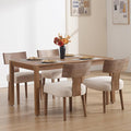 DM Furniture Linen Dining Chairs Set of 4 with Natural Wood Legs, Farmhouse Upholstered Side Chairs with Curved Backrest for Living Room/Restaurant, Beige