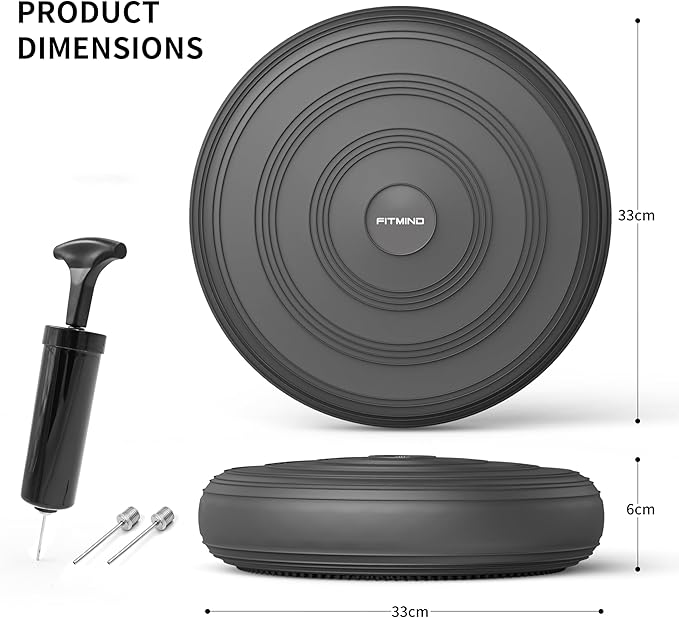 FITMIND Inflated Wobble Cushion,Circular Non-slip Texture for Comfortable Sitting,Extra Thick Dyna Disc with Pump for Core Strength,Wiggle Seat to Improve Posture,Fitness,660lb Load Capacity