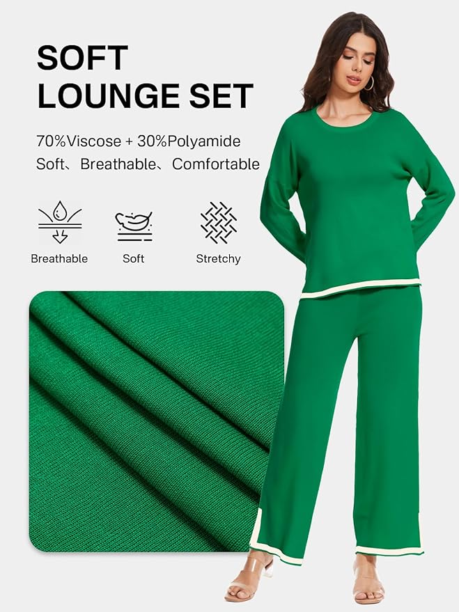 YOKGO Petite Lounge Sets for Women Long Sleeve Sweater Pajama Sets Sweatsuits 2 Piece Pant Sets Tracksuit Travel Outfits