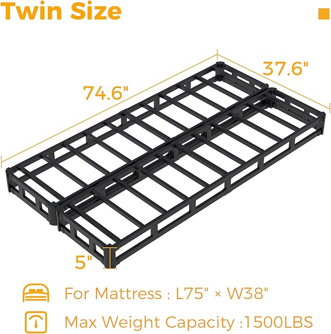 Maenizi Split Twin Box Spring 5 Inch, Easy Assembly Bed Foundation, Heavy Duty Low Profile Metal Twin Box Spring Only with Fabric Cover, Noise Free