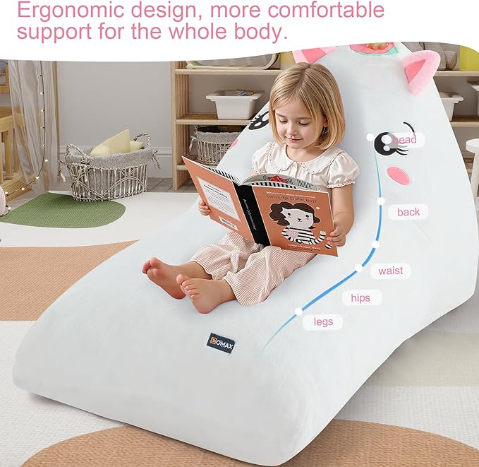 COMAX Unicorn Bean Bag Chairs for Kids 8-12, Large Kid Beanbag Chair with Filler, Big Toddler Lounge Bean Chair, Children Lazy Floor Lounger for Girls Boys, White