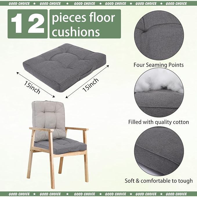 Gerrii 12 Pieces Classroom Floor Cushions with Handles Flexible Floor Seating Cushions Pillows School Chairs in Home School Classroom Kindergarten Daycare Nursery(Vivid Color,Square)