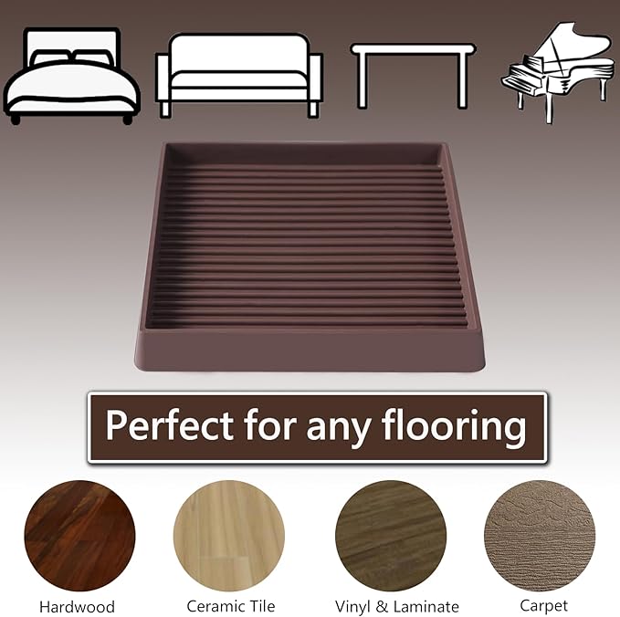 4x4 Square Rubber Furniture Caster Cups, Anti-Sliding Furniture Pads Bed Stopper Floor Protectors with Grip - Protect Any Flooring