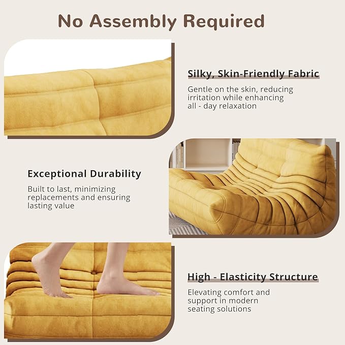 Bean Bag Chair - Corner Sofa, Fireside Chair Bean Bag Sofa Large Bean Bag Chair for Adults,Fireside Floor Couch for Living Room, Bedroom, Gaming (Yellow, Single) (Yellow, Loveseat)