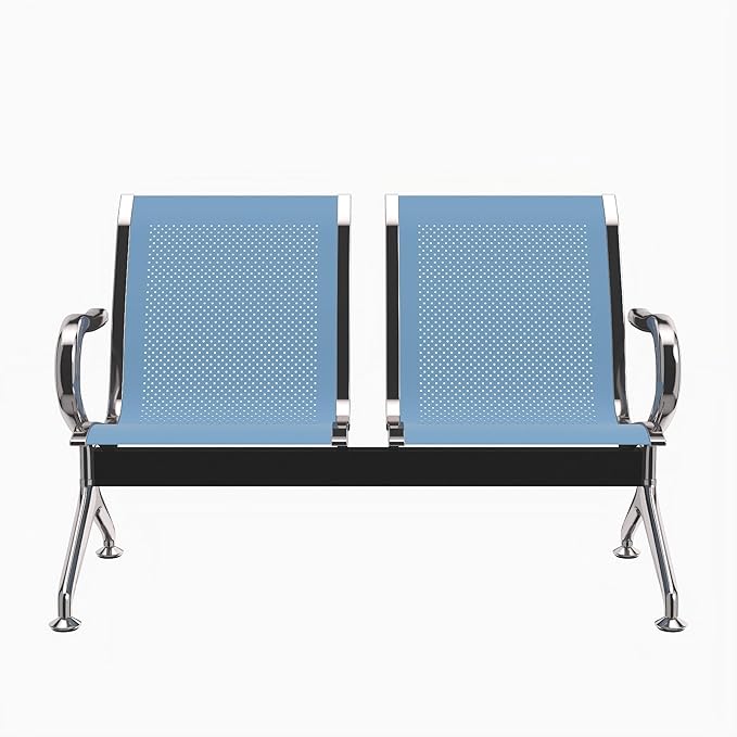 Kinfant 2-Seat Waiting Room Chair - Office Guest Reception Chairs with Ergonomic Backrests, Airport Waiting Bench with Armrests, Metal Waiting Furniture for Hospital, Bank, Salon, Blue