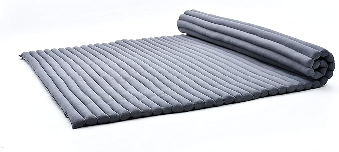 Leewadee - Foldable Floor Mattress - Japanese Roll Up Futon -Trifold Tatami Mat- Guest Floor Bed - Camping Mattress - Thai Massage Mat, Kapok Filled, 75 x 57 inches, Anthracite