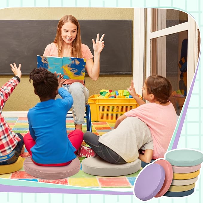 Juexica 8 Pcs Extra Thick Flexible Seating Floor Cushions Assorted Colored Floor Pillow Classroom Seat Cushions Soft Classroom Seating for Kids Learning Daycare School Chair(Hippie Boho)