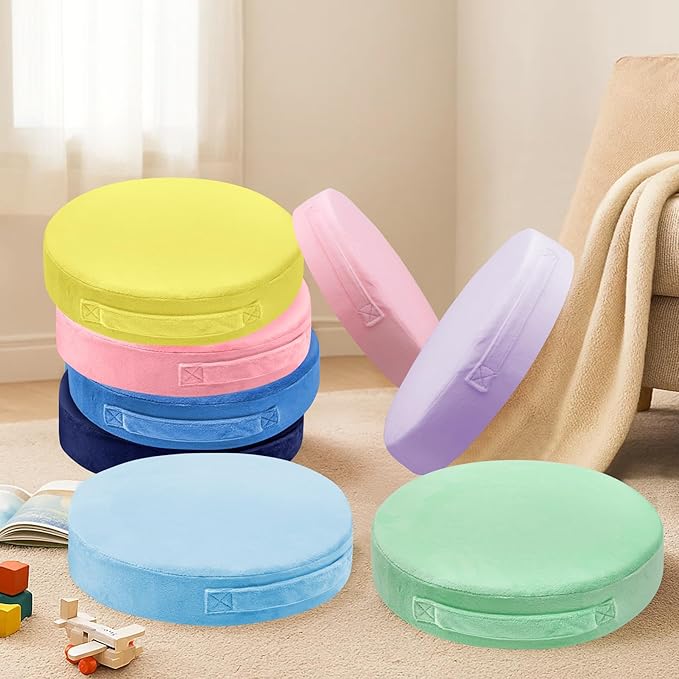 8 Pcs Round Floor Cushions for Kids, 15'' Plush Flexible Seating Pillows with Handles, Soft Chair Seats for Classroom Elementary Daycare Preschool Playroom Reading Corner Purple