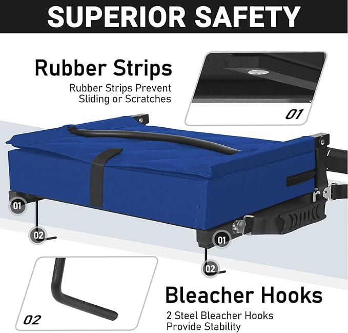 Sheenive Stadium Seats for Bleachers with Back Support, Bleacher Seats with Backs and Cushion Wide, Padded Portable Folding Comfort Stadium Chair with Shoulder Strap, Perfect for Sports Events, Blue