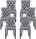 Kiztir Velvet Dining Chairs Set of 6, Upholstered Dining Room Chairs with Ring Pull Trim and Button Back, Luxury Tufted Dining Chairs for Living Room, Bedroom, Kitchen (Grey)
