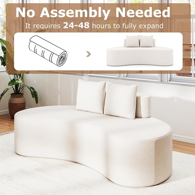Giantex 78.5" Sofa Couch, Upholstered Loveseat with 2 Cozy Pillows, Low Backrest & Padded Seat, Anti-Slip Bottom, No Assembly, Modern Floor Couch for Living Room, Bedroom (Beige)