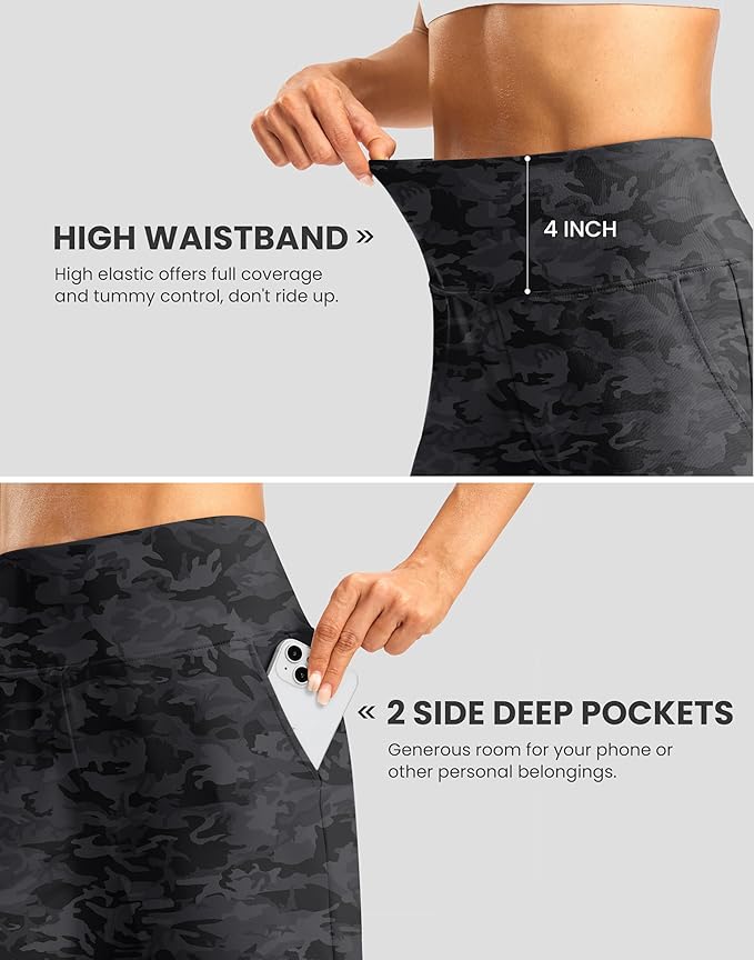 Women's Athletic Shorts with Zipper Pocket 7" High Waisted Stretchy Bermuda Shorts for Women Workout Running Casual