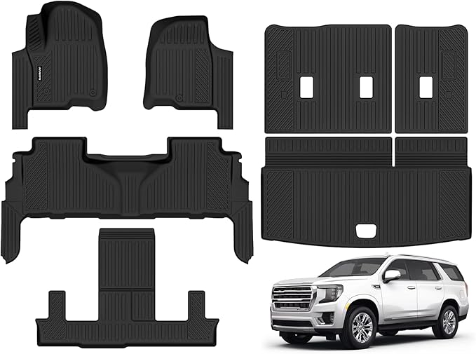 Naibeve Floor Mats for 2021-2026 Chevrolet Tahoe/GMC Yukon 7 Seats Bucket Seats (Not for Yukon XL)-All Weather for Tahoe/Yukon Floor Mats Cargo Mat 3rd Row Backrest Mats Interior Accessories
