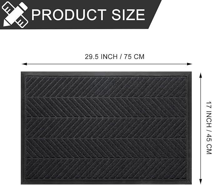 XADP Front Door Mat 29.5"x17" Indoors Outdoors Welcome Mats, Waterproof Non-Slip Rubber Backing Heavy Duty Doormat Outside Entrance, Low Profile Entryway Rugs Floor Mat for Patio, Pattern A Black
