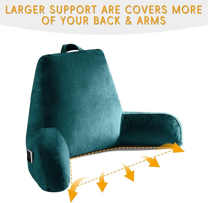OAISZ Reading Pillow for Sitting in Bed Adult, Reading Pillow with Shredded Memory Foam, Bed Pillow with Washable Cover, Back Pillow Sitting Up with Extend Arms, Prussian Blue, X-Large