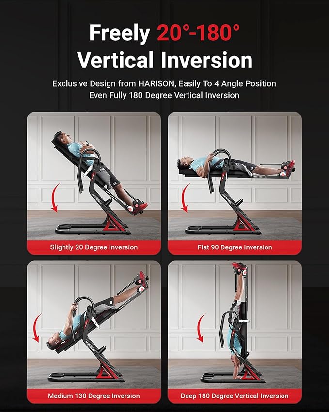 HARISON Heavy Duty Inversion Table for Back Pain Relief 350 LBS Capacity with 3D Memory Foam, Back Inversion Table with 180 Degree Full Inversion