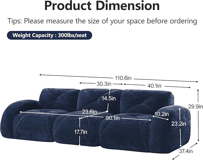 Modular Sectional Sofa with Free Combination,Boneless Floor Couch for Living Room & Lounge,Velvet 3-Seater Sectional Couch with Comfortable Deep Seat,No Assembly Needed