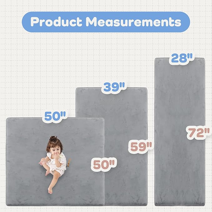 PaPaMat 1.3" Thick Baby Bedside Floor Mat for Bedroom, Basic Padded Foam Soft Plush 28x72 Runner Rug with Non Slip Cushioned for Nursery Playroom (Light Grey)