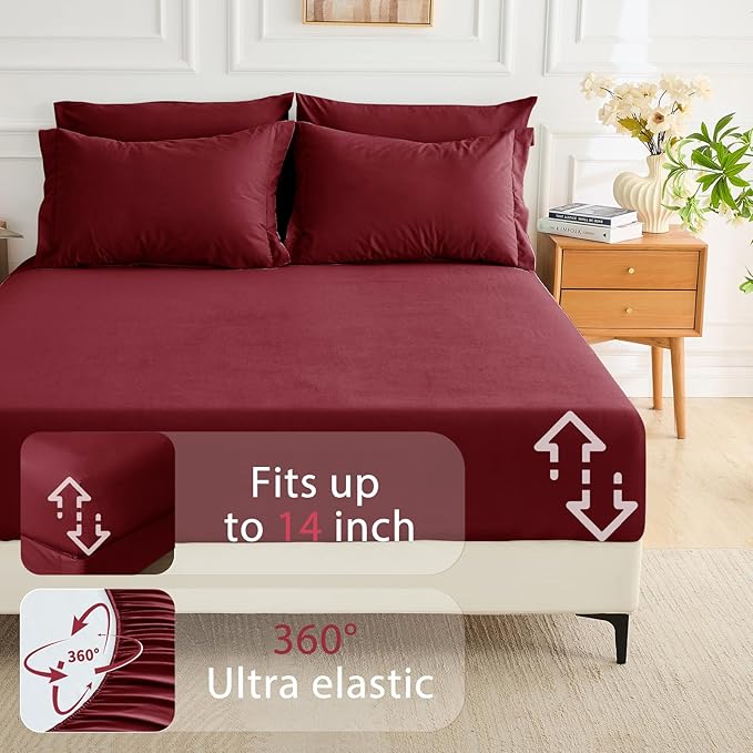 MUXHOMO 5 Pieces Twin XL Comforter Set, Soft Bed in a Bag Twin XL Size, All Season Bedding Set with Comforter, Flat Sheet, Fitted Sheet, Pillowcases & Shams, Burgundy Red