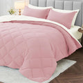 MUXHOMO 7 Pieces Full Comforter Set, Reversible Bed in a Bag Full Size, All Season Bedding Set with Comforter, Flat Sheet, Fitted Sheet, Pillowcases & Shams, Light Pink & Ivory