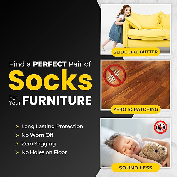 24 Pcs Black Premium Chair Leg Socks Protectors for Hardwood Floors - Do not Easily Fall Off - Very Easy to Put on - Fits All Leg Shapes - High Elastic Bar Stool Leg Covers - Furniture Pads
