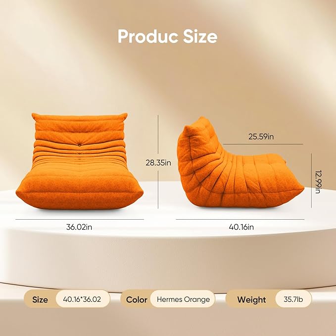 cebihy Premium Quality Fireside Togo Sofa Bean Bags Chair for Adults Giant BeanBag Chairs Floor Couch for Living Room Bedroom Dorm Office, Compression Togo Couch, No Assembly Required, Bright Orange