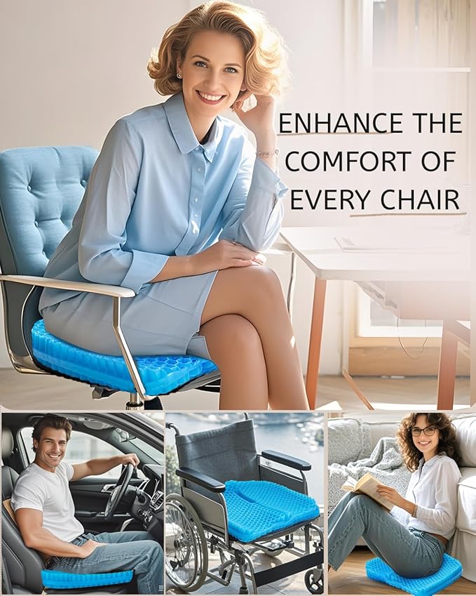 Anzeng Gel Seat Cushion for Long Sitting, Gel Cushion for Pressure Relief, Soft & Breathable, Chair Cushion for Office Chair, Car, Wheelchair, Seat Cushion with Non-Slip Black Cover