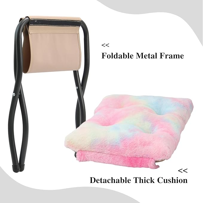 Mordchil HF 15"(H) Folding Ottoman, Foldable Footrest Stool, Portable Small Foot Stool for Couch, Collapsible Foot Rest Ottoman for Sofa, Accent Padded Ottomans for Living Room, Bedroom, Rainbow