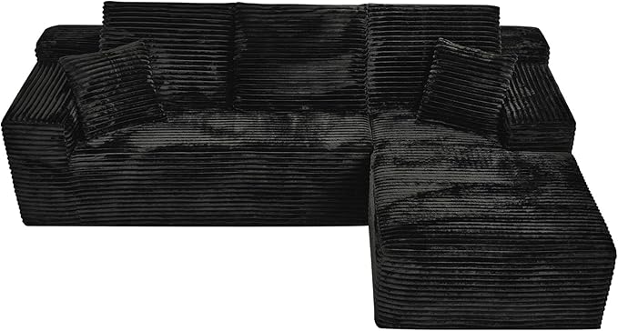 108" Boneless Cloud Sectional Couches for Living Room, Comfy Fluffy L Shaped Memory Foam Deep Seat Boneless Couch, Modular Sectional Sofa with Right Facing Chaise, Black