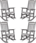 hOmeQomi Rocking Chairs Set of 4, All Weather Resistant Poly Lumber Outdoor Porch Rocker, Rocking Chairs for Outdoor, Indoor, Patio, Deck, Garden, Backyard, Load Bearing 380 lbs - Grey