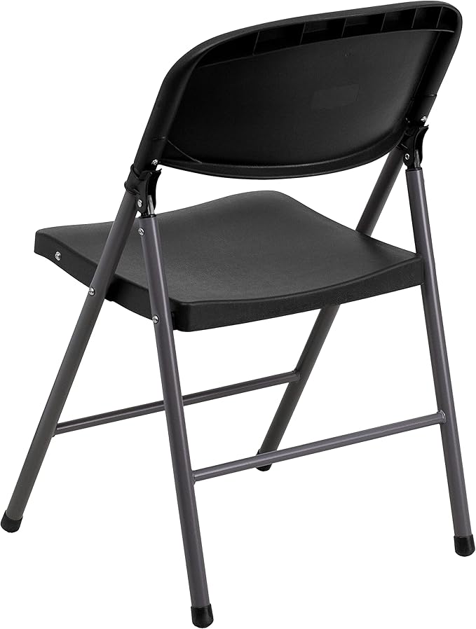 Flash Furniture 2 Pack HERCULES Series 330 lb. Capacity Black Plastic Folding Chair with Charcoal Frame